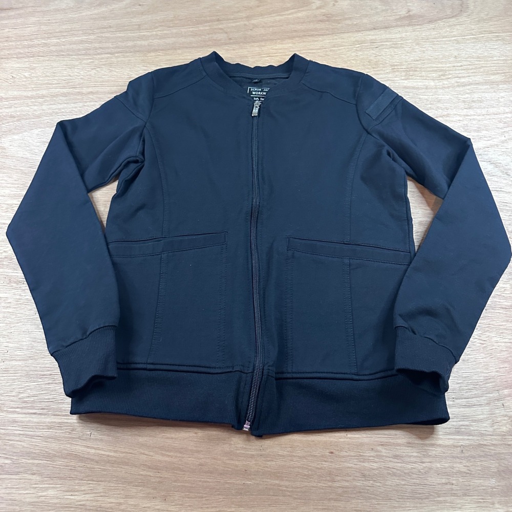 Black Scrub Jacket Workwear Womens XS Zip Front Stretch Uniform Jacket